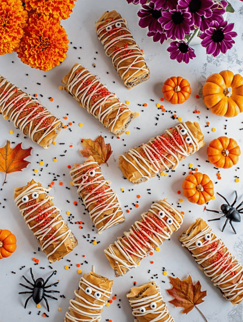 Halloween Mummy Wrapped Baklava Rolls