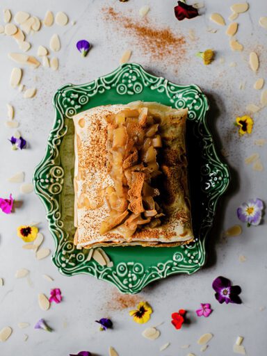Spiced Pear and Almond Crepe Stack