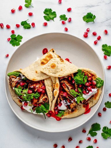 Grilled Quail with Pomegranate Glaze on Naan