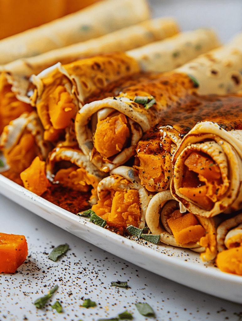Roasted Squash and Sage Crepe Rolls