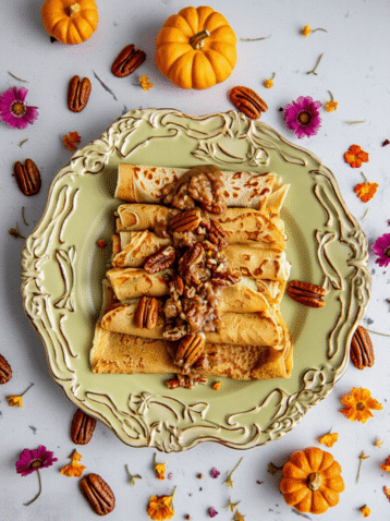 Pumpkin Spice Crepes with Maple Pecan Filling 79 Pumpkin Spice Crepes with Maple Pecan Filling