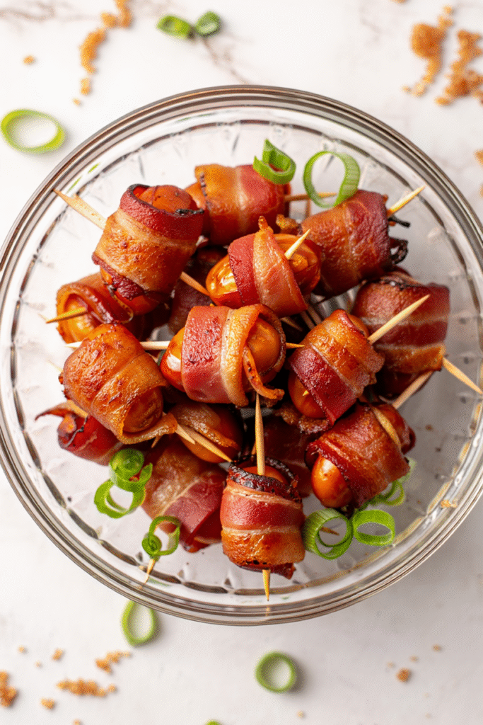 20 Christmas Party Appetizers That Will Steal the Show 10 Bacon Wrapped Water Chestnuts with Brown Sugar