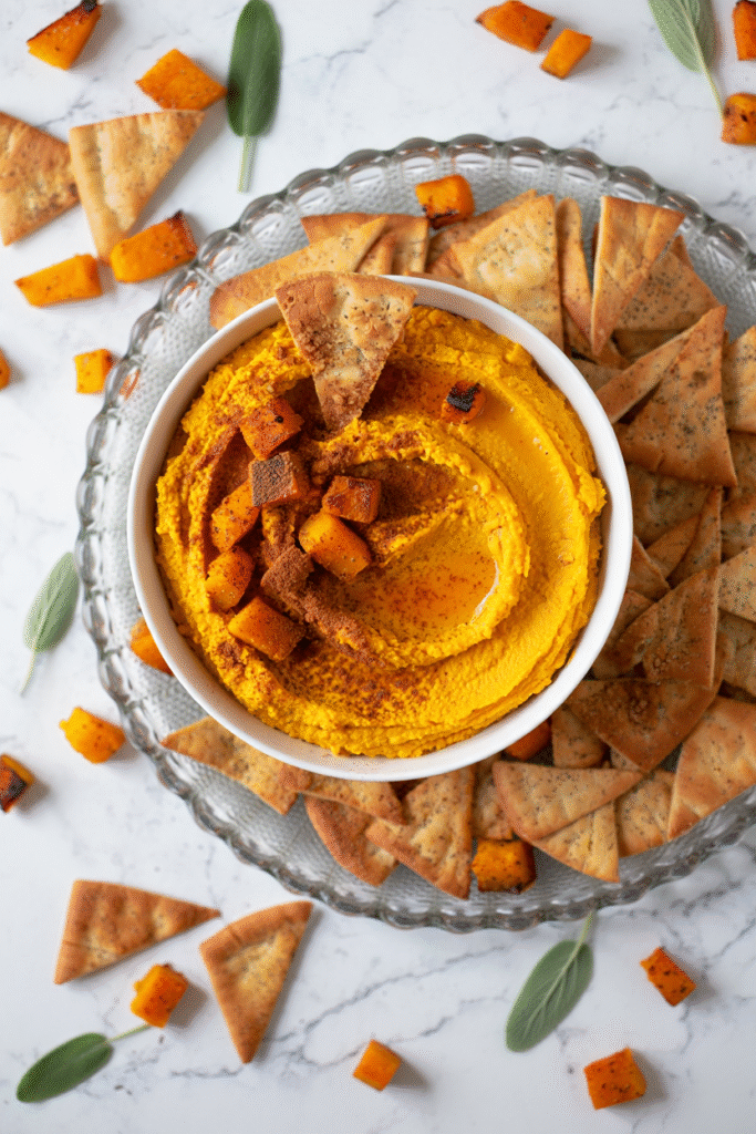 Butternut Squash Hummus with Cinnamon Chips