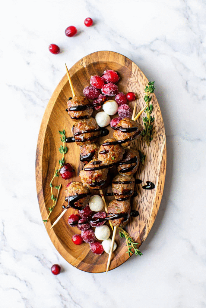 20 Christmas Party Appetizers That Will Steal the Show 2 Cranberry Balsamic Meatball Skewers