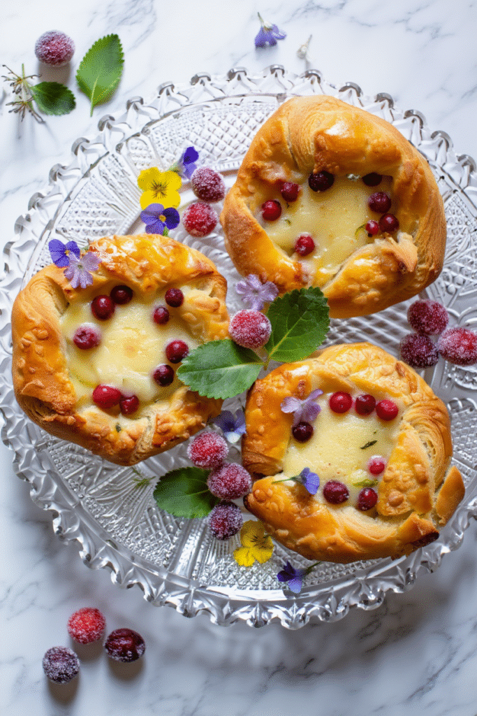 Cranberry Brie Puff Pastry Wreaths