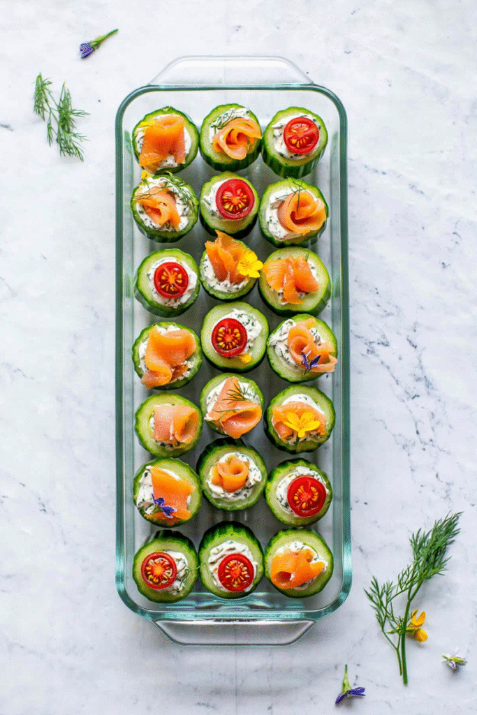 20 Christmas Party Appetizers That Will Steal the Show 16 Cucumber Cups with Herbed Cream Cheese