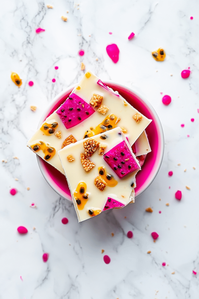 20 Christmas Bark Recipes for Festive Treats 6 Passion Fruit Dragon Fruit Cookies and Cream Bark