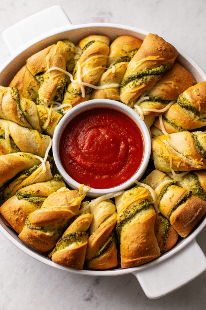 20 Christmas Party Appetizers That Will Steal the Show 19 Pesto Mozzarella Twist Bread
