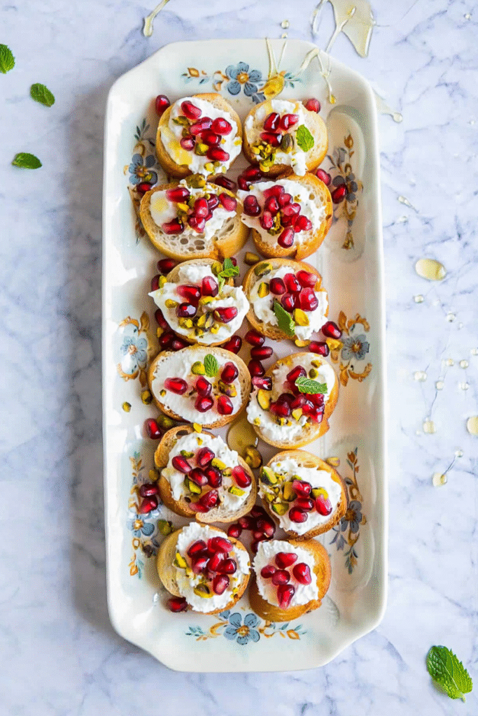20 Christmas Party Appetizers That Will Steal the Show 8 Pomegranate Goat Cheese Crostini