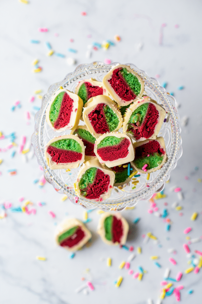 Red and Green Marble Cake Pops