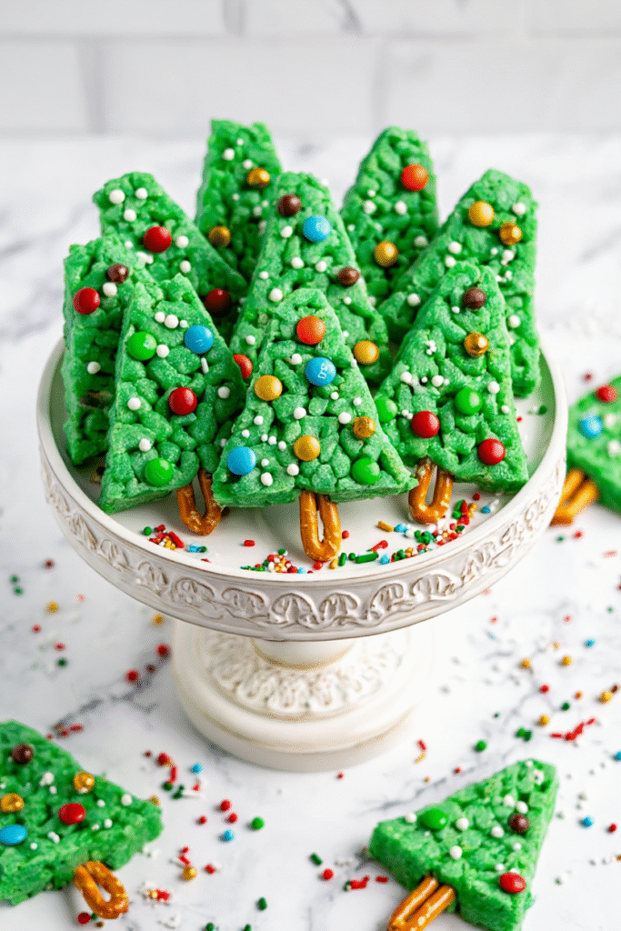 20 Easy Christmas Treats Anyone Can Make 5 Rice Krispie Treat Christmas Trees