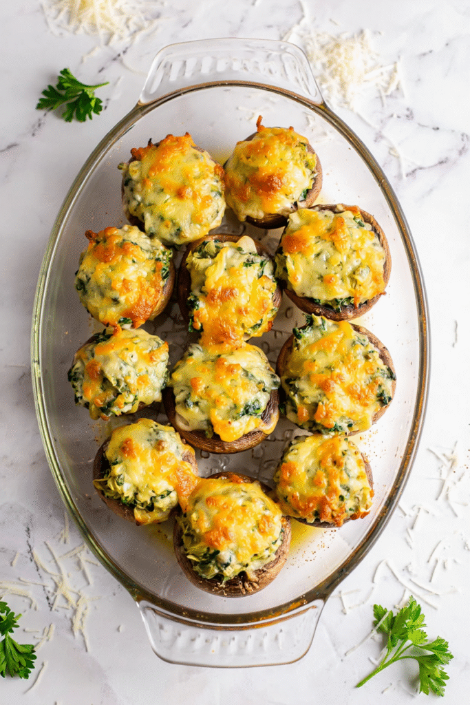 20 Christmas Party Appetizers That Will Steal the Show 7 Spinach Artichoke Stuffed Mushrooms