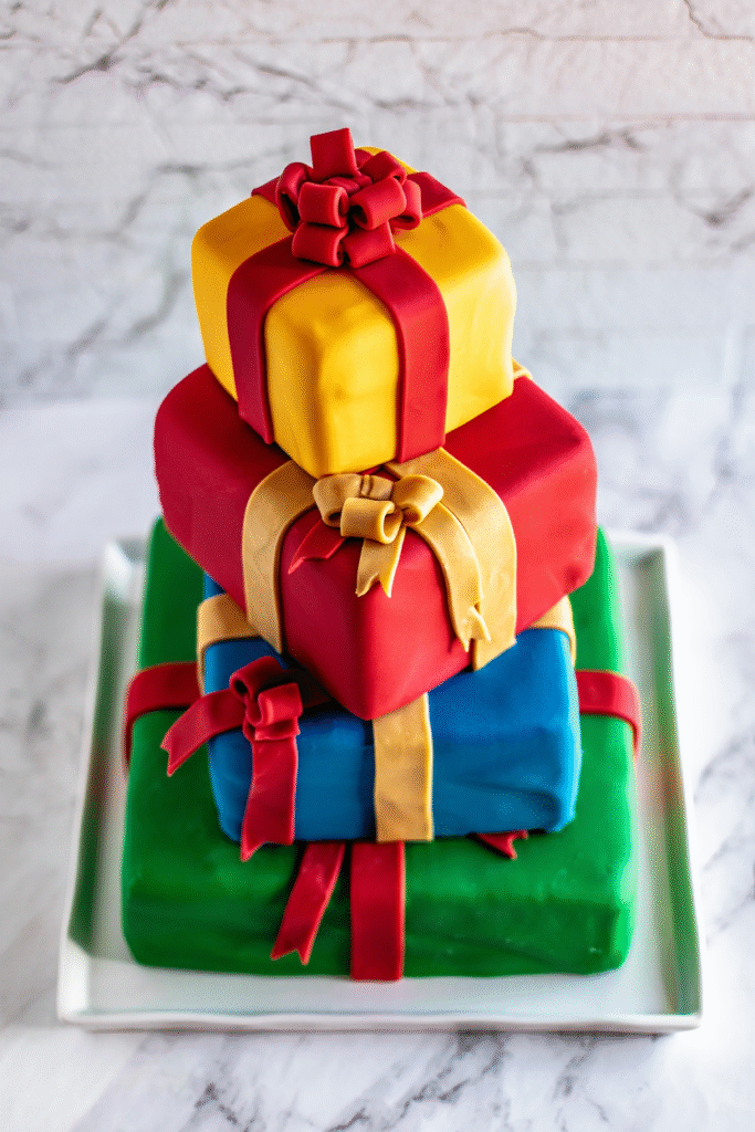 20 Christmas Cake Designs to Inspire Your Holiday Baking 16 Stacked Present Cake