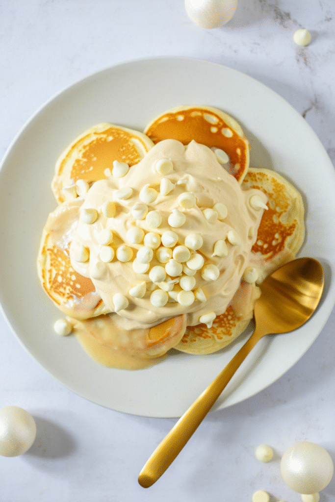20 Christmas Pancakes to Make Mornings Magical 14 White Chocolate Chip Pancakes