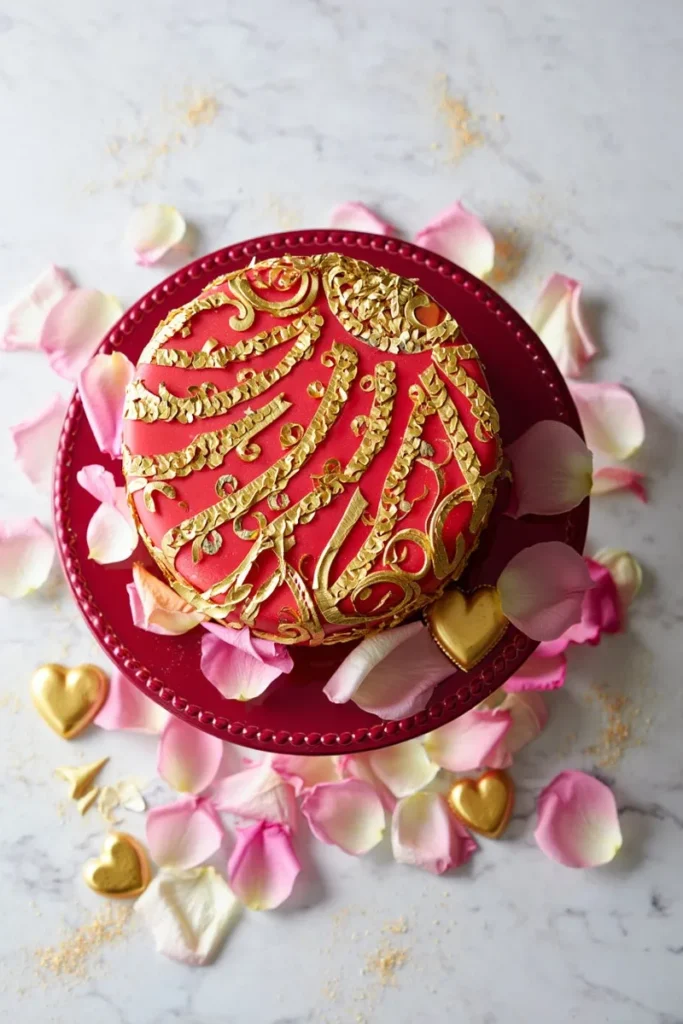 20 Valentine's Day Cake Decorating Ideas That'll Turn Your Bake into Art 14 Baroque Gold Leaf Filigree Patterns