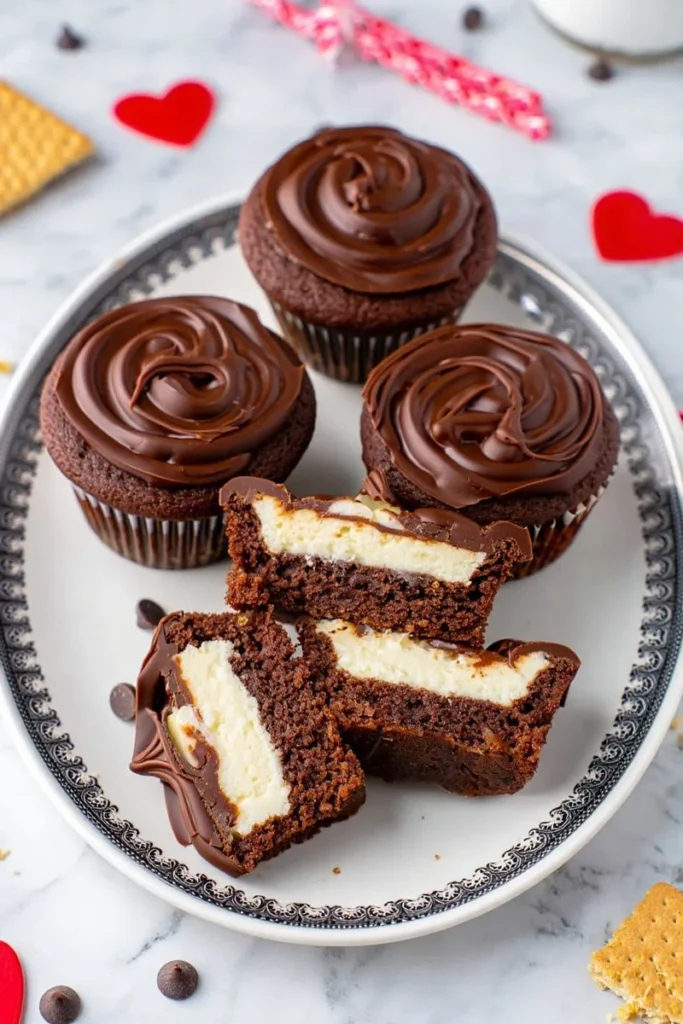 20 Valentine's Day Cupcakes That'll Make Anyone Fall Hard 3 CheesecakeFilled Chocolate Cupcakes