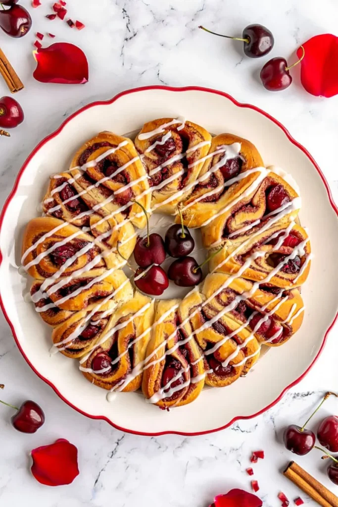 20 Valentine's Day Baking Ideas That'll Make Your Kitchen Smell Like Love 19 Cherry Cinnamon Roll Wreath
