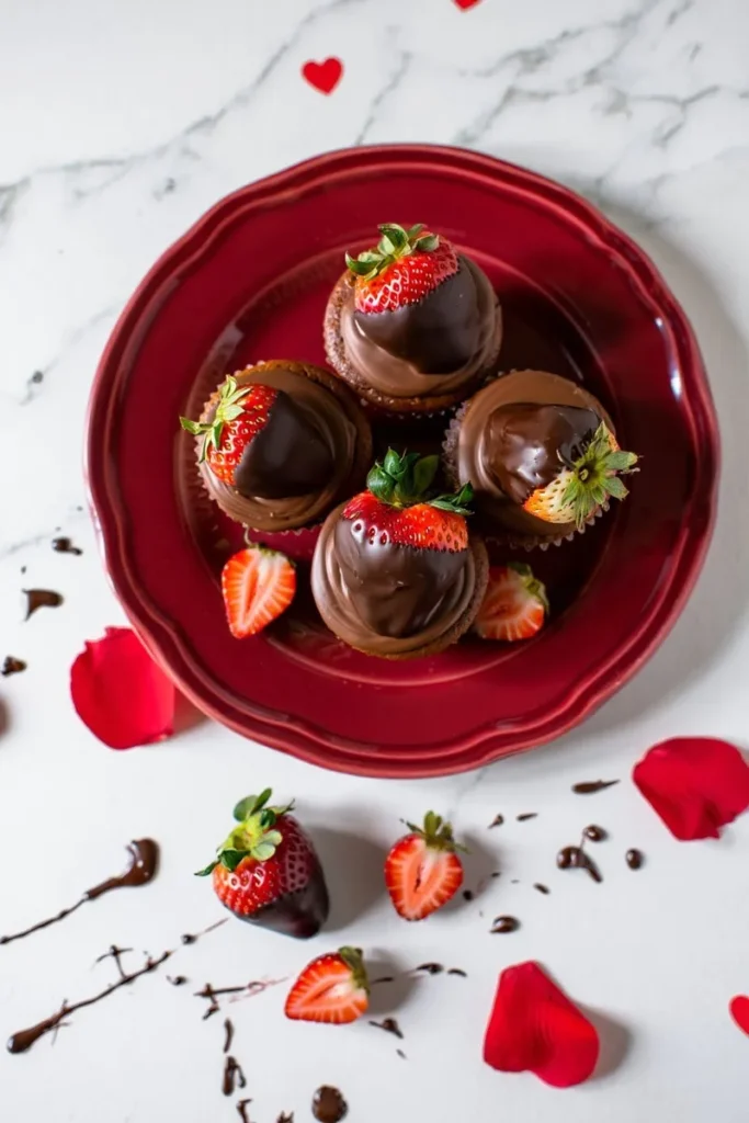 20 Valentine's Day Cupcakes That'll Make Anyone Fall Hard 10 Chocolate Dipped Strawberry Topped Cupcakes