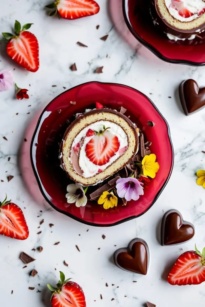 20 Romantic Valentine's Day Cakes That'll Make Hearts Skip a Beat 3 ChocolateCovered Strawberry Swiss Roll Cake