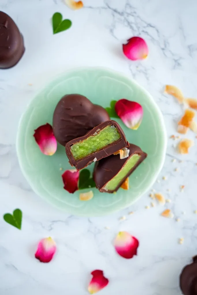 Coconut Pandan Mochi Filled Chocolates
