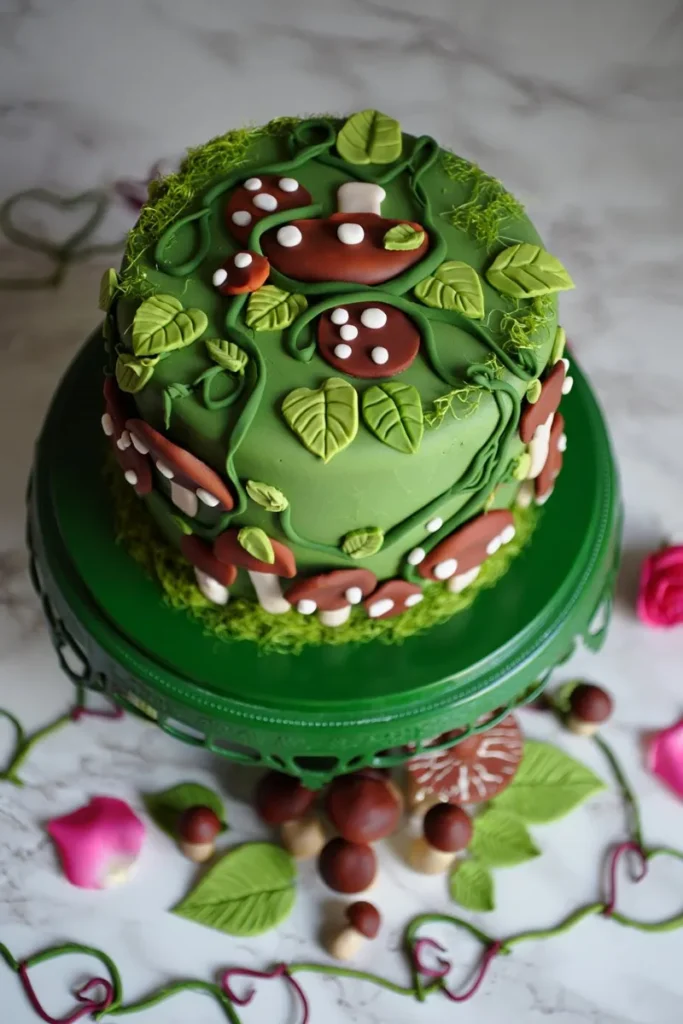 20 Valentine's Day Cake Decorating Ideas That'll Turn Your Bake into Art 13 Enchanted Forest Mushroom and Vine Motifs