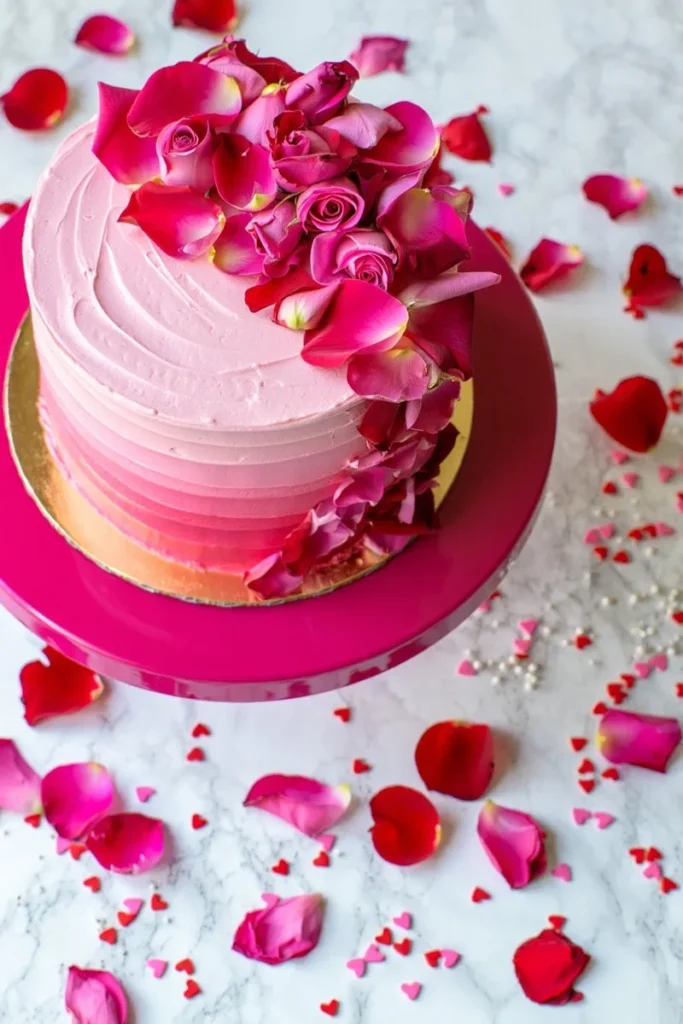 Fuchsia Ombr Rose Petal Layer Cake
