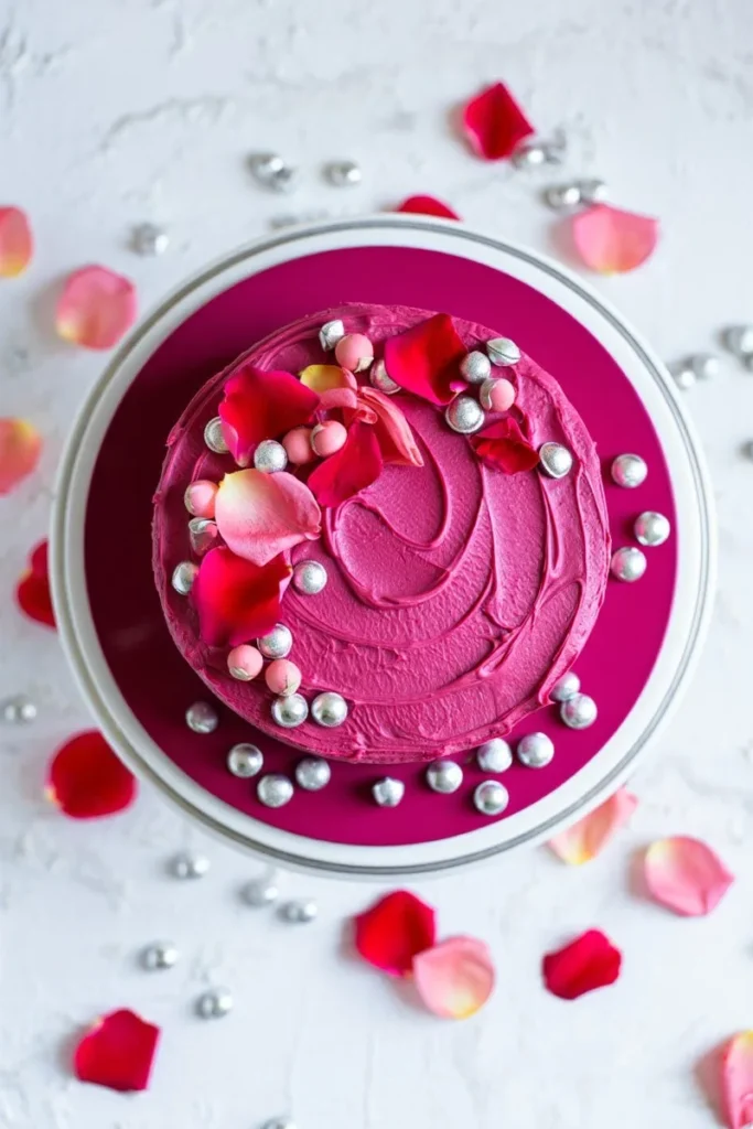 Fuchsia Velvet with Silver Dragees Cake