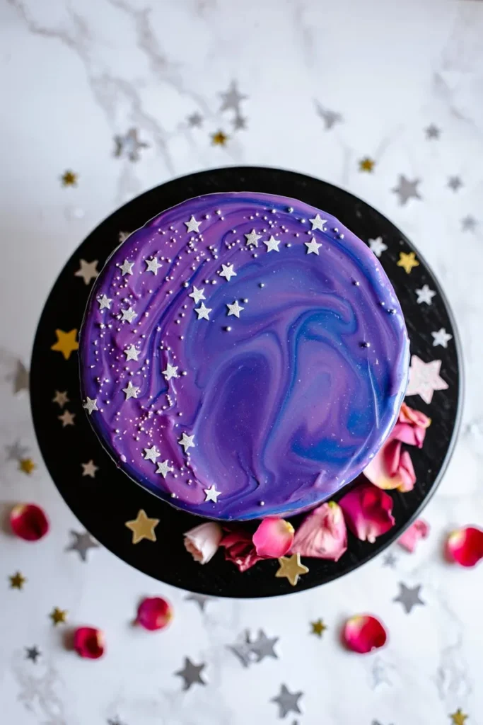 20 Valentine's Day Cake Decorating Ideas That'll Turn Your Bake into Art 7 Galaxy Mirror Glaze with Edible Stars