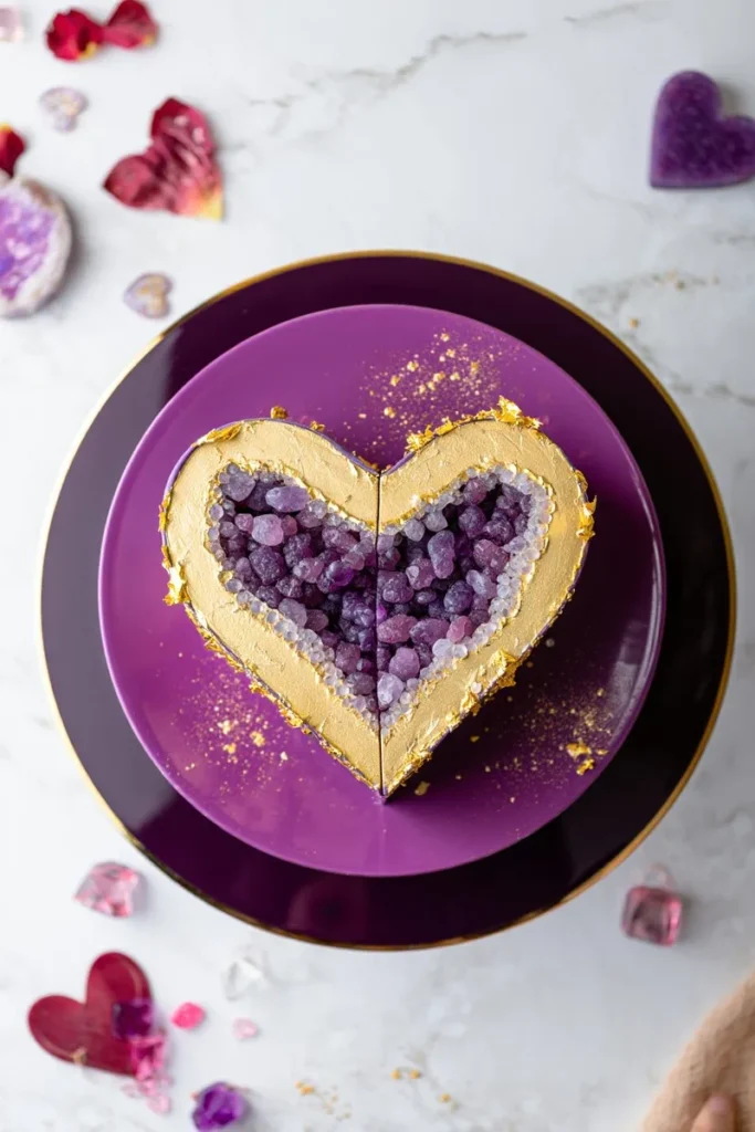 20 Valentine's Day Cake Decorating Ideas That'll Turn Your Bake into Art 2 Geode Crystal Heart Interior Reveal