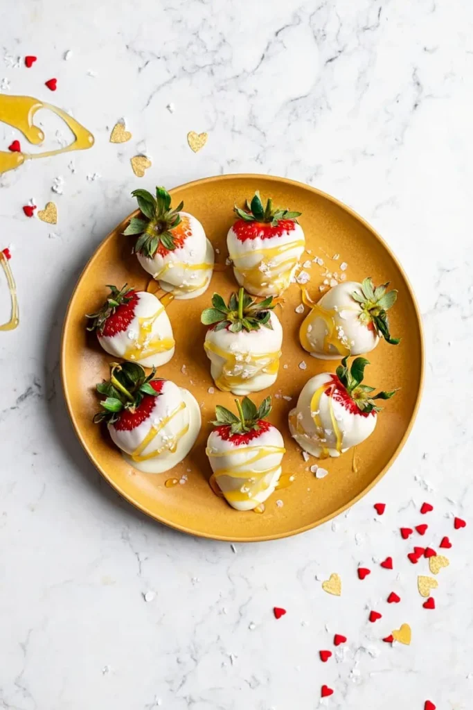 20 Chocolate Covered Strawberries That'll Make Your Valentine's Day Extra Sweet 19 Honey Drizzled with Sea Salt Strawberries