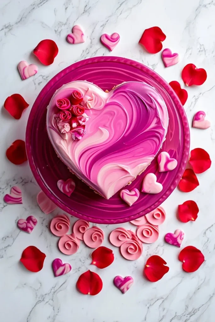 Magenta Marbled Fondant Heart Cake