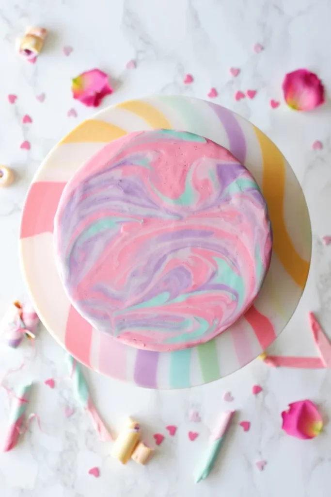 20 Valentine's Day Cake Decorating Ideas That'll Turn Your Bake into Art 4 Marbled Fondant Swirls in Pastel Hues