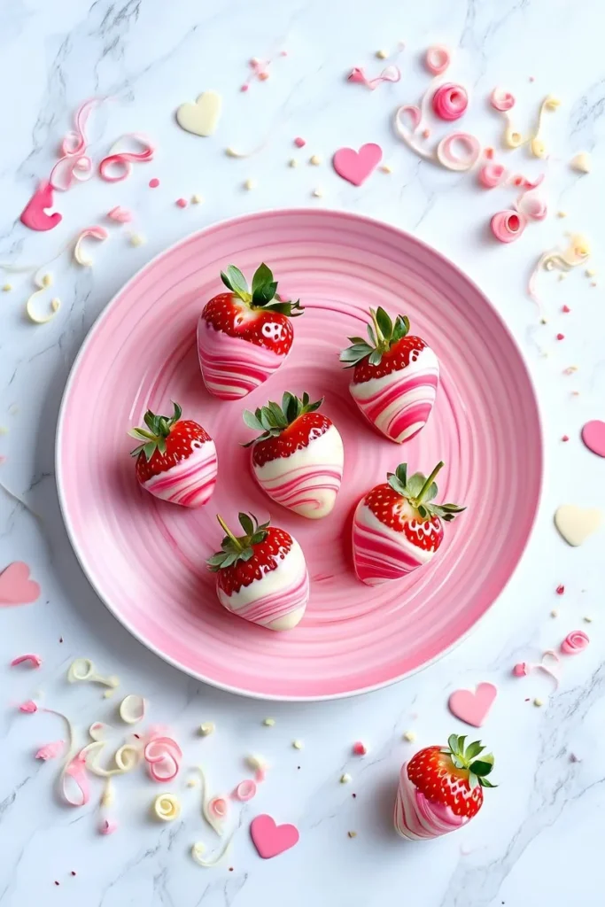 20 Chocolate Covered Strawberries That'll Make Your Valentine's Day Extra Sweet 9 Marbled Pink and White Swirl Strawberries