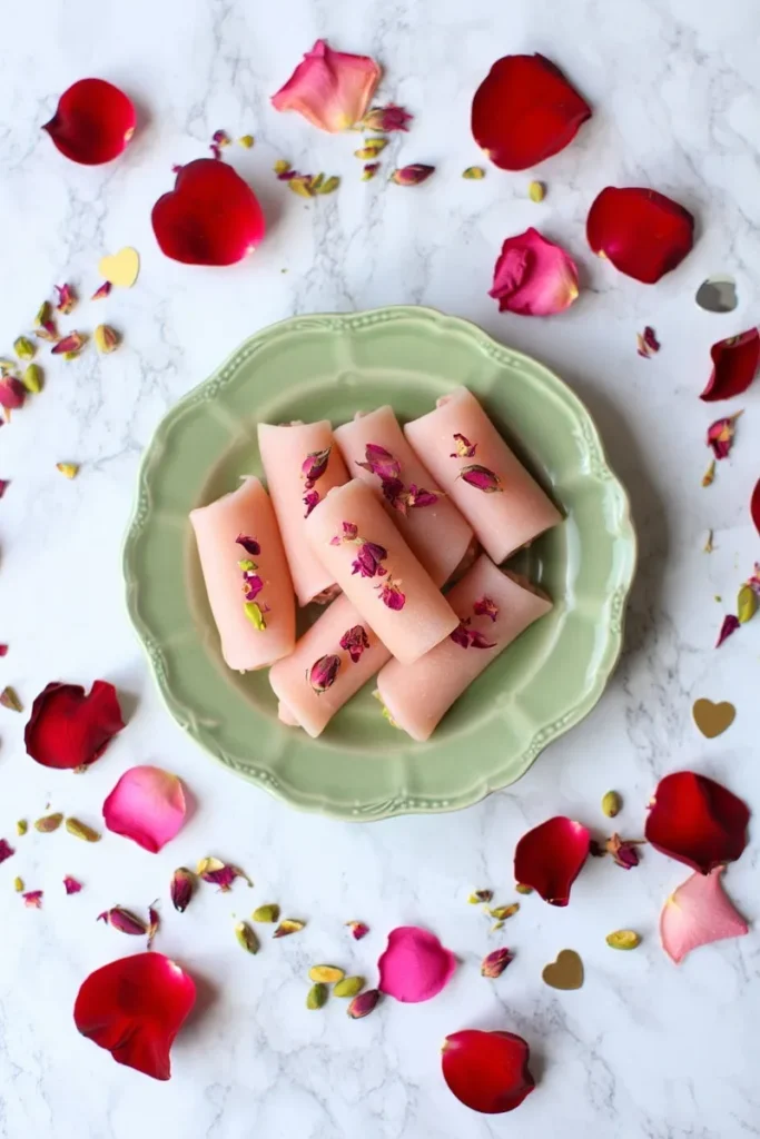Pistachio Marzipan Rose Petal Rolls