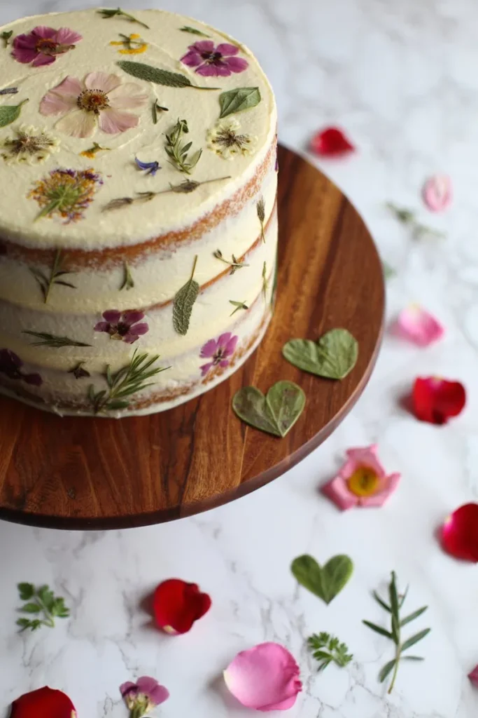 20 Valentine's Day Cake Decorating Ideas That'll Turn Your Bake into Art 9 Pressed Herb and Flower Imprints