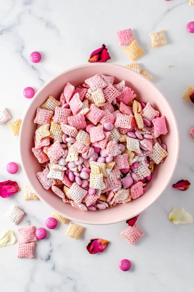 20 Easy Valentine's Day Snacks That'll Keep the Love Flowing All Day 7 Puppy Chow with Pink Candy