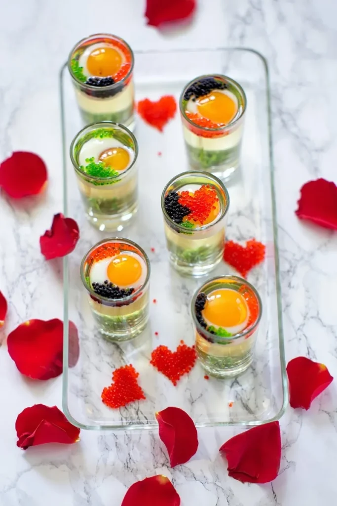 Quail Egg Shooters with Vodka and Tobiko