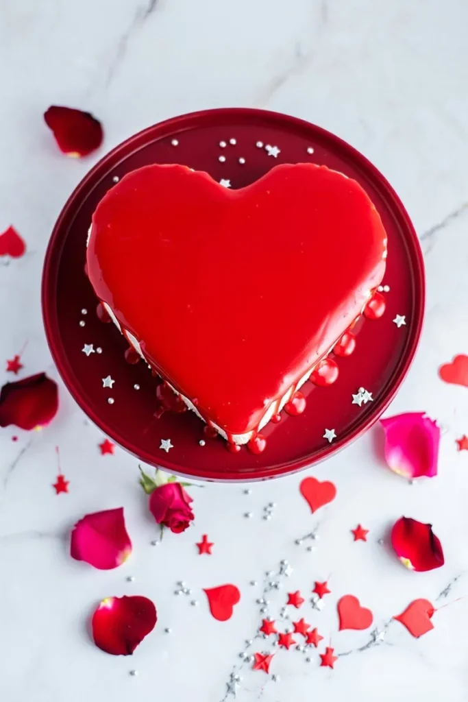 Red Mirror Glaze HeartShaped Cake