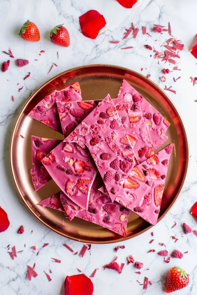 20 Valentine's Day Baking Ideas That'll Make Your Kitchen Smell Like Love 6 Ruby Chocolate Bark with Berries