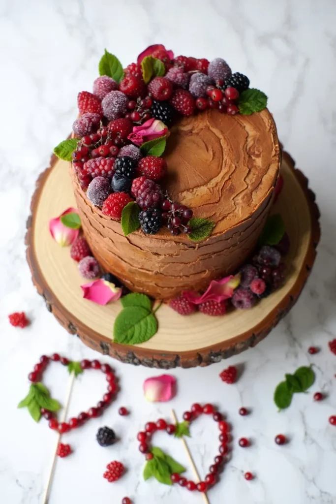 20 Valentine's Day Cake Decorating Ideas That'll Turn Your Bake into Art 17 Rustic Bark Texture with Berry Clusters