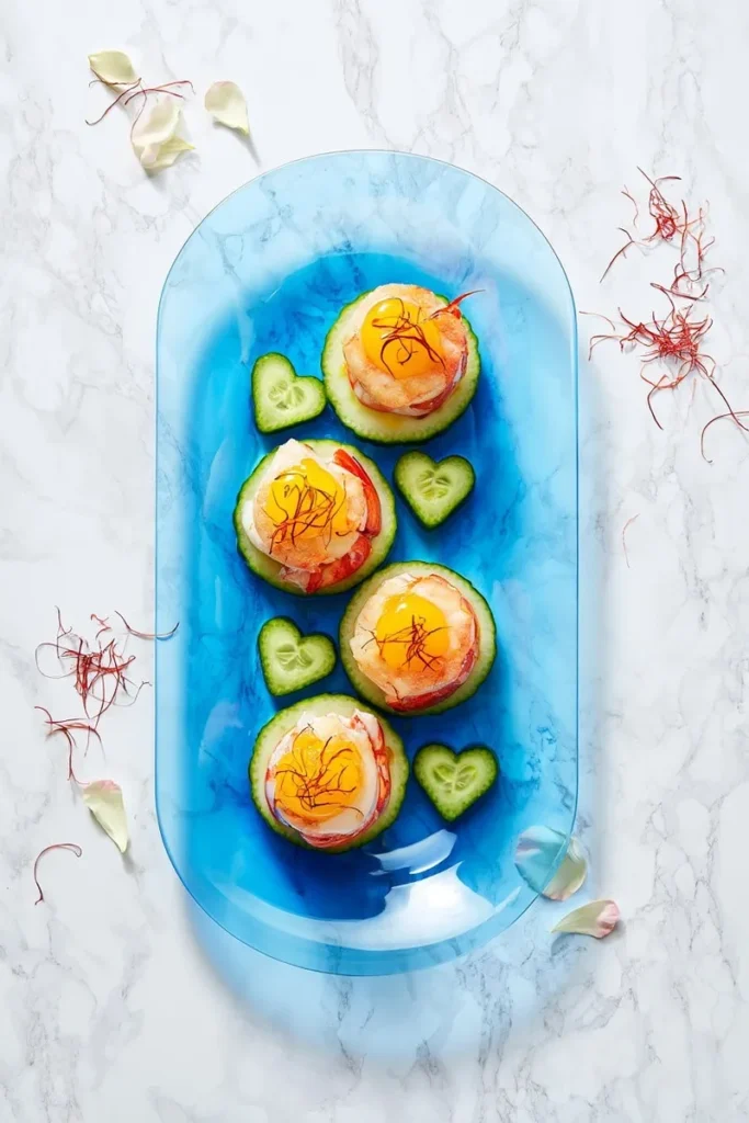 SaffronInfused Lobster Medallions on Cucumber Rounds