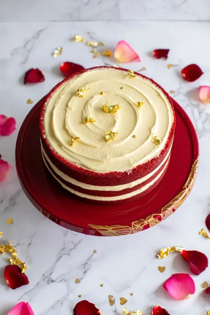 Scarlet Red Velvet with Gold Leaf Accents