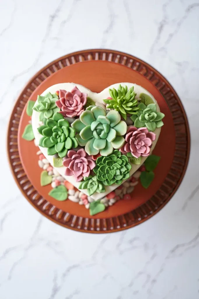 20 Valentine's Day Cake Decorating Ideas That'll Turn Your Bake into Art 6 Succulent Plant Fondant Toppers Arrangement