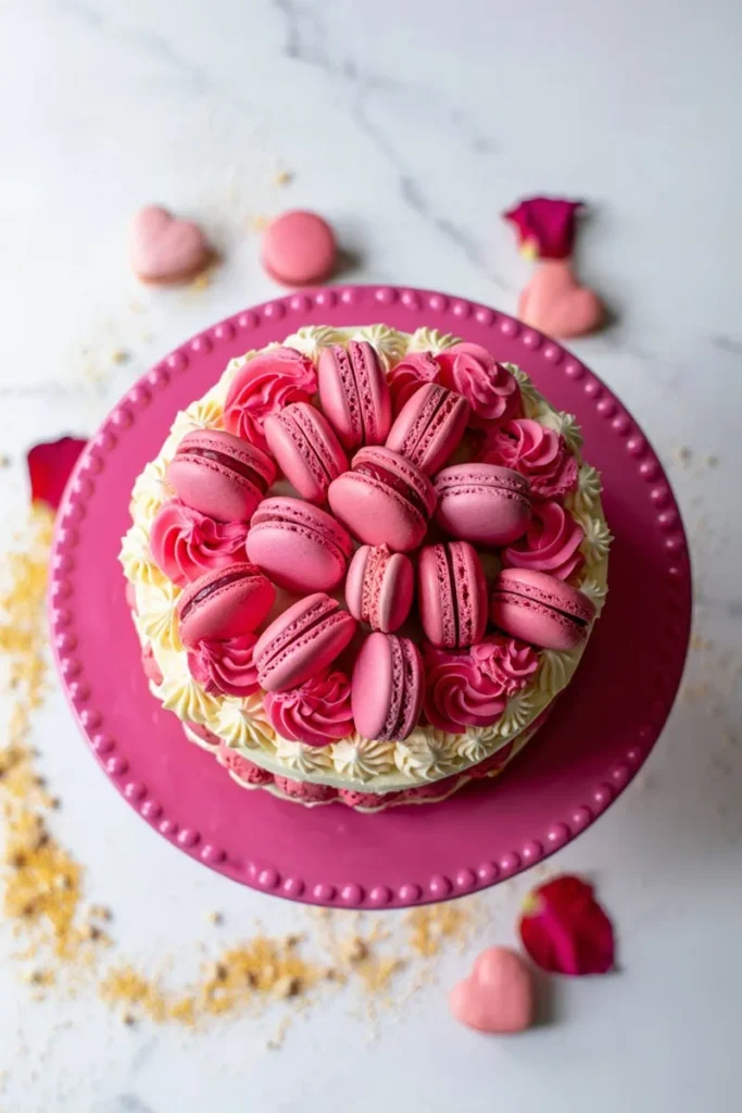 Vibrant Fuchsia Macaron Tower Cake