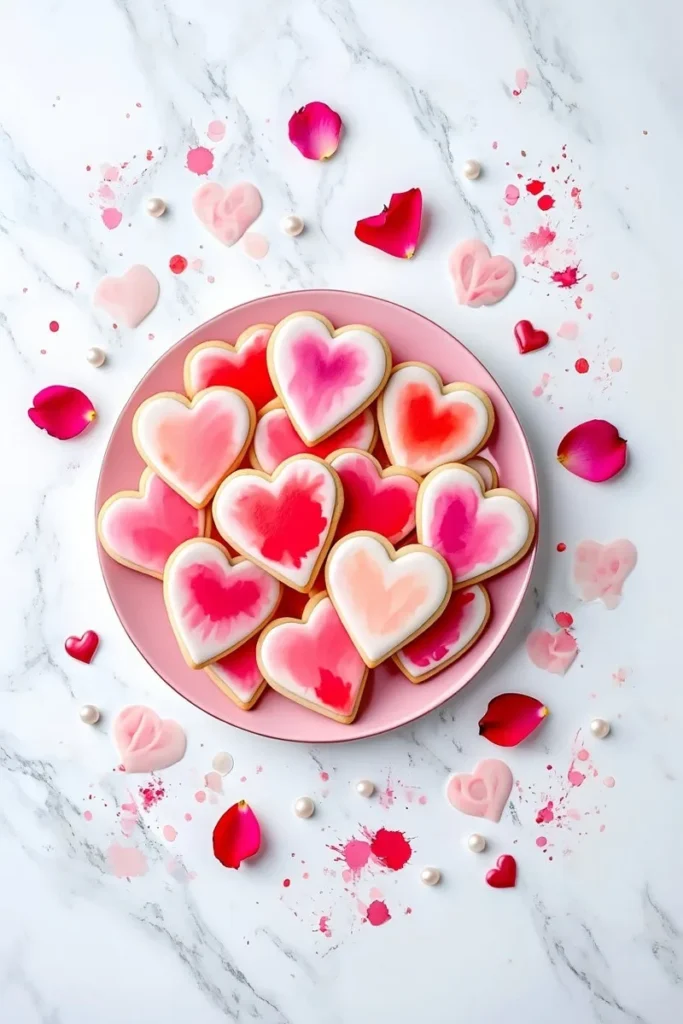 Watercolor Painted Heart Cookies