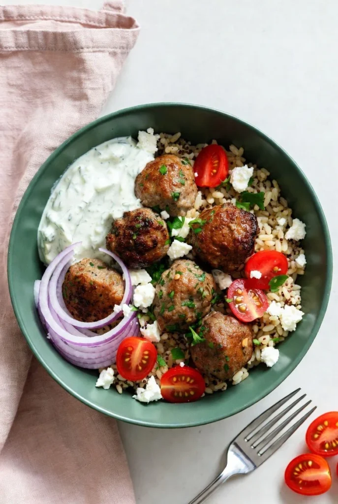 Protein School Lunch Ideas 2 Greek Meatball Bowl 2 1