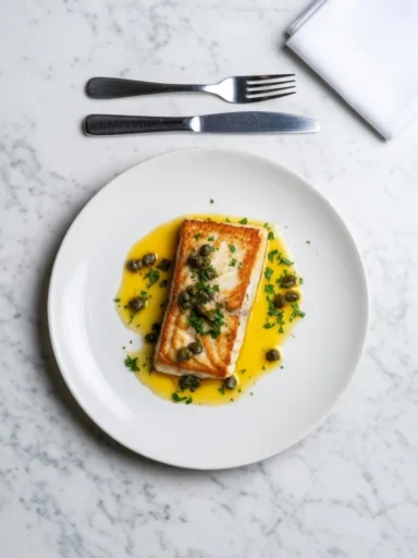 Halibut with Lemon Caper Sauce
