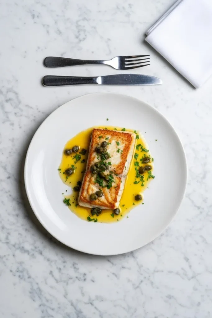 Halibut with Lemon Caper Sauce