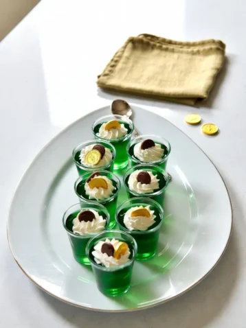 Pot of Gold Jello Cups: A Fun and Easy St Patrick's Day Treat 8 Pot of Gold Jello Cups bright green Jello cups set